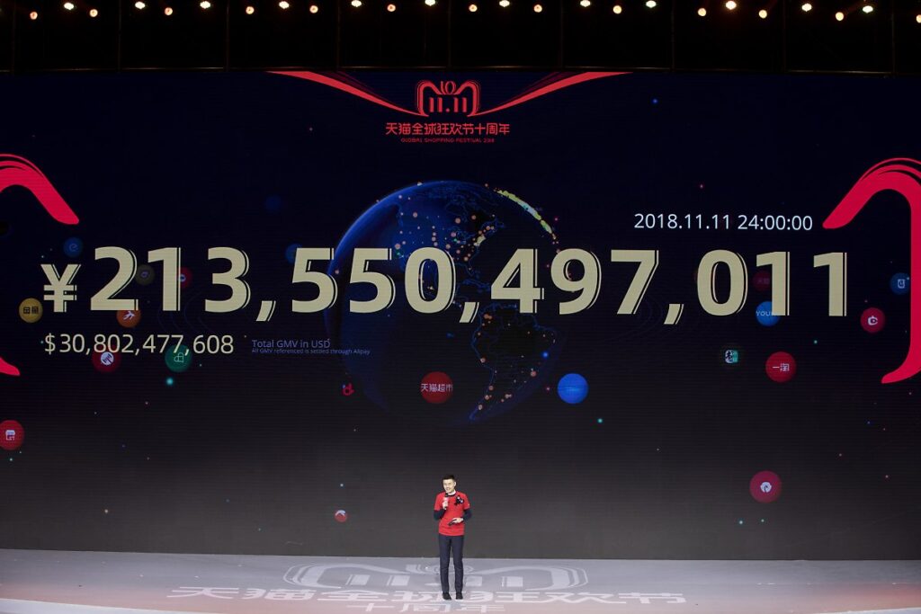 중국 광군제 중국의 역사와 문화를 경험하다 1 2018년 중국 광군제 판매 수치를 알리바바에서 라이브 업데이트로 화면에 표시