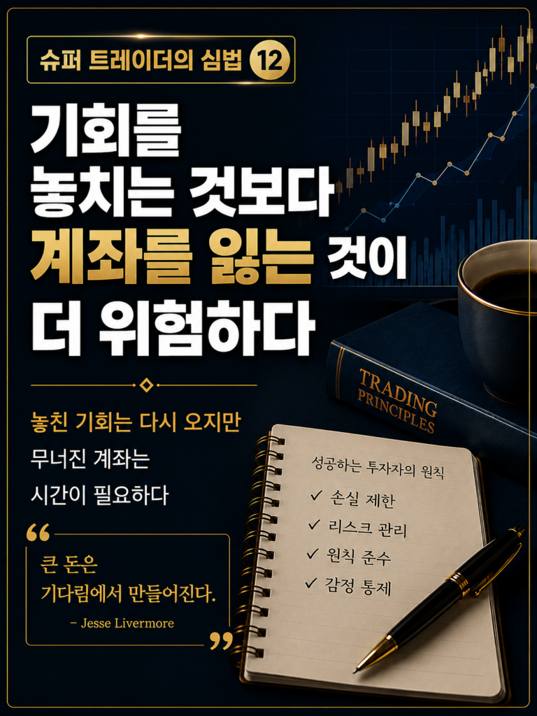 Read more about the article 슈퍼 트레이더의 심법 ⑫ 기회를 놓치는 것보다 계좌를 잃는 것이 더 위험하다