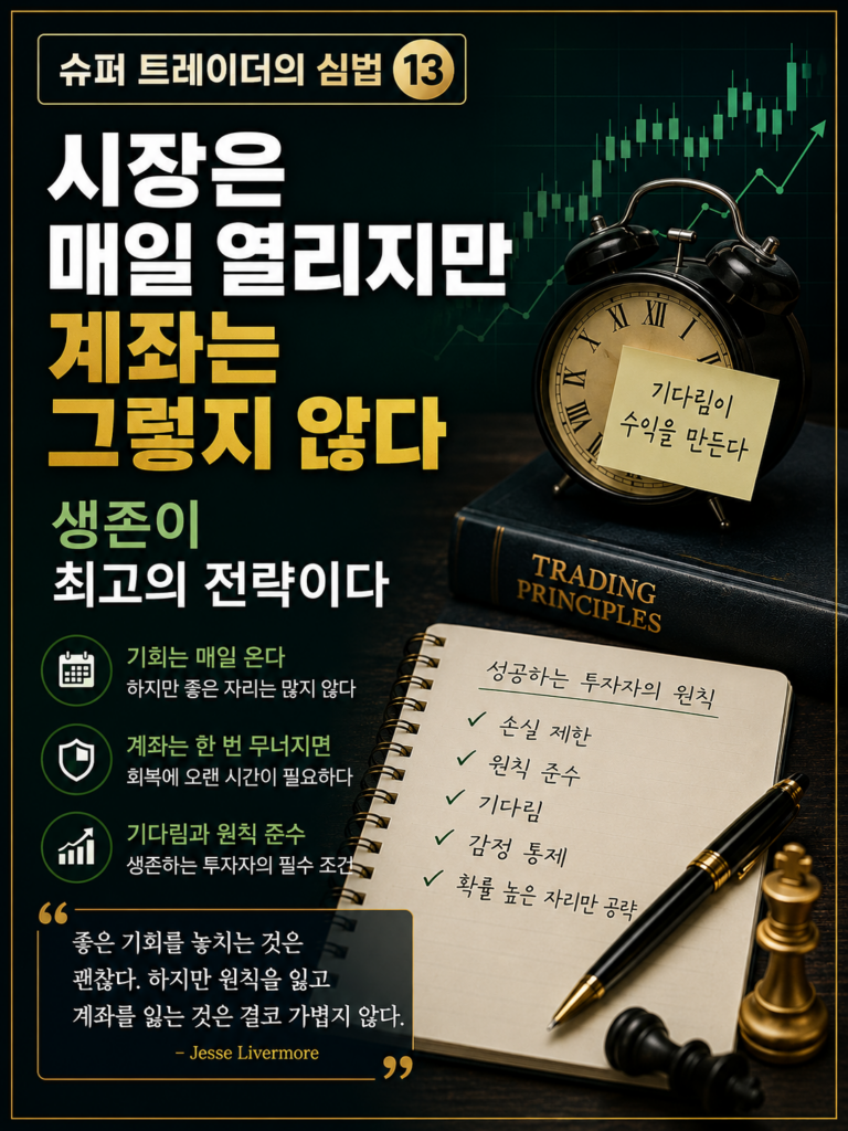 Read more about the article 슈퍼 트레이더의 심법 ⑬ 시장은 매일 열리지만 계좌는 그렇지 않다