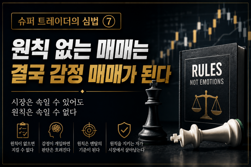 Read more about the article 슈퍼 트레이더의 심법 ⑦ 원칙 없는 매매는 결국 감정 매매가 된다