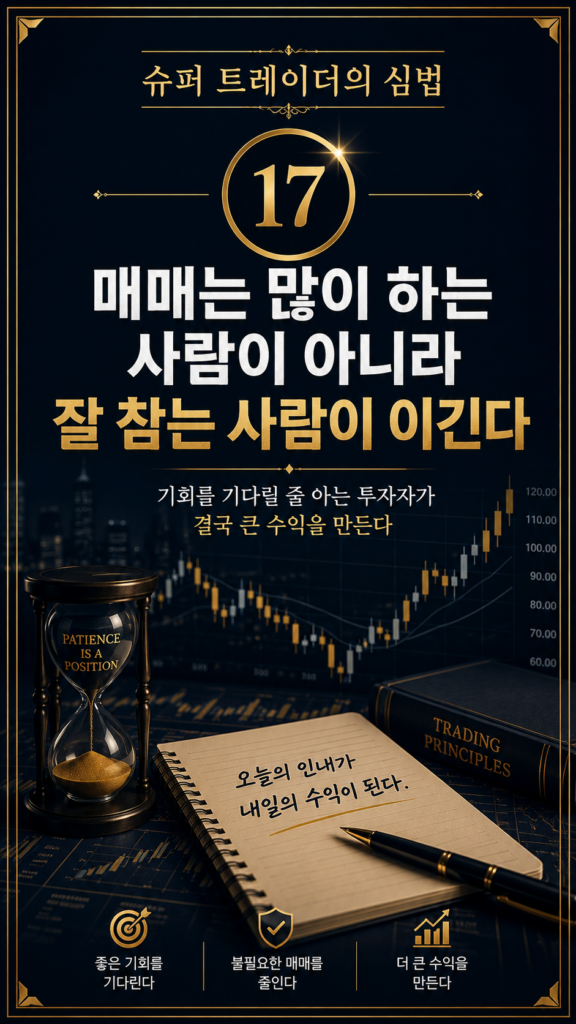 Read more about the article 슈퍼 트레이더의 심법 ⑰ 매매는 많이 하는 사람이 아니라 잘 참는 사람이 이긴다