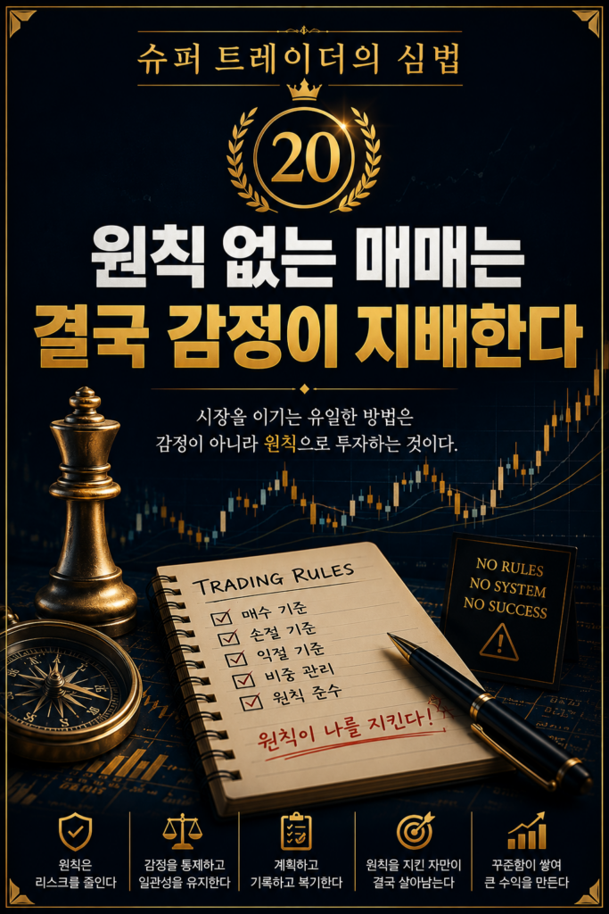Read more about the article 슈퍼 트레이더의 심법 ⑳ 원칙 없는 매매는 결국 감정이 지배한다